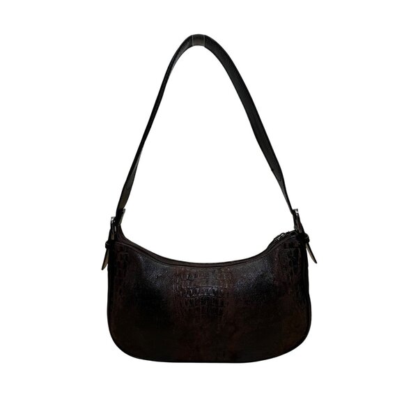 Sondra Roberts Women’s Black & Brown Crocodile Embossed Leather Shoulder Bag - Picture 3 of 11